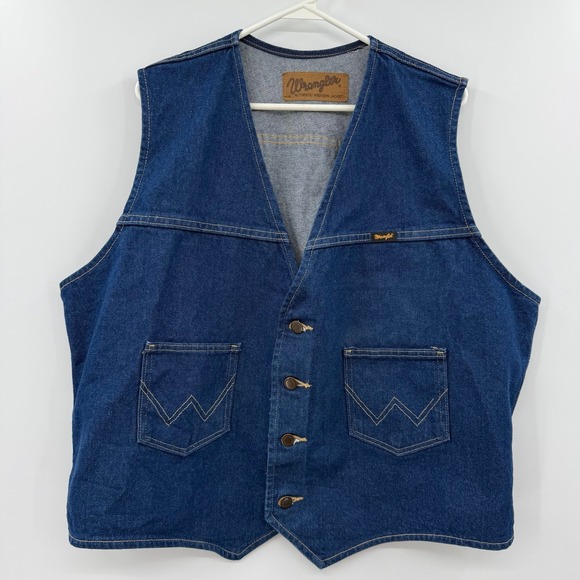 Wrangler Other - Wrangler Vest Mens Blue‎ Unlined Denim Short Western Ranch